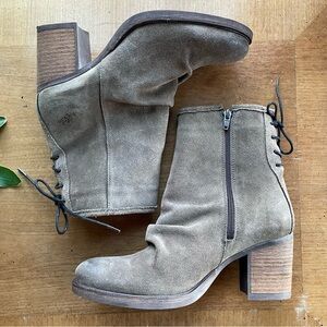 Bos. & Co. Brown Slouchy Suede Leather Ankle Boots Back Lace Detail size EU 41